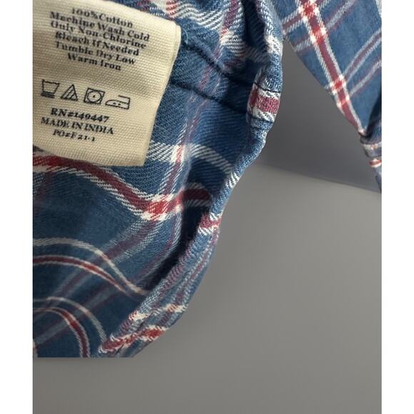 The Normal Brand Shirt Mens Large Blue Plaid Twill Button Up Work Preppy - Picture 8 of 11